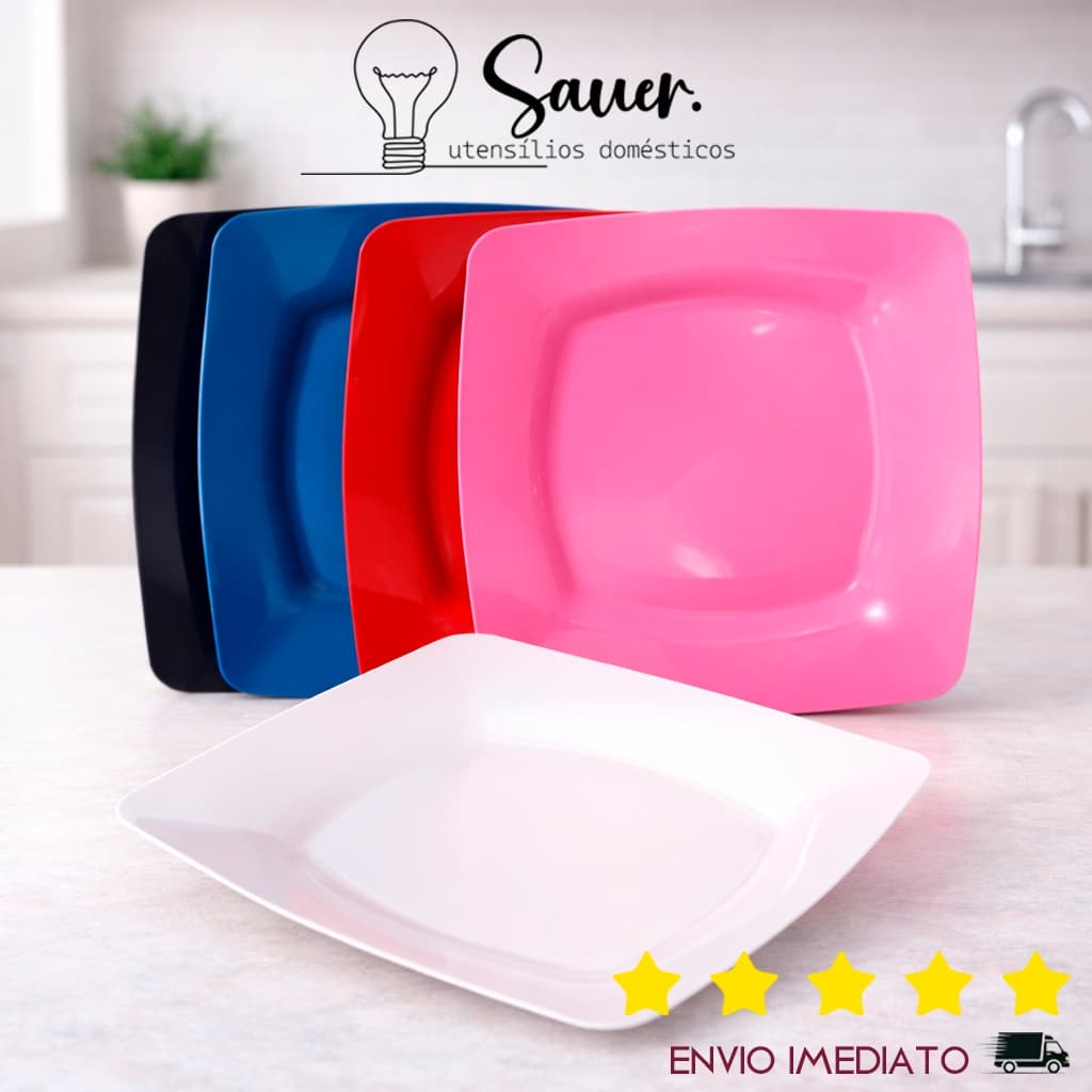 Pratos Quadrados Plástico 23cm Refeição Petiscos Churrasco Festas Resistente