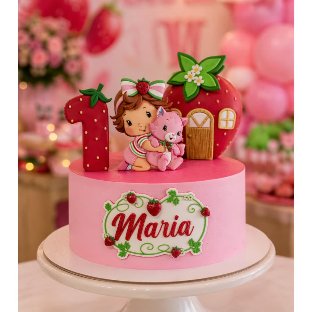 Topper topo de bolo tema Moranguinho BABY, morango personalizado com nome e idade