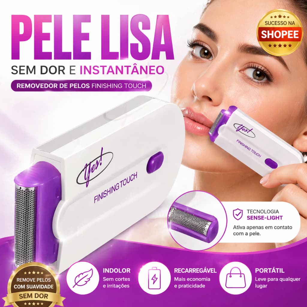 Removedor de Pelos Finishing Touch Sem Dor Portátil Recarregável para Rosto e Corpo