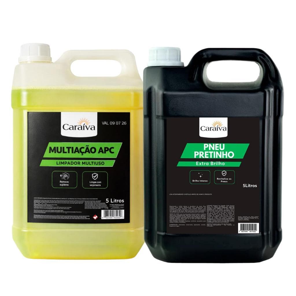 KIT LIMPEZA AUTOMOTIVA PARA LAVA JATO FLOTADOR LIMPADOR MULTIUSO APC + PNEU PRETINHO BRILHO
