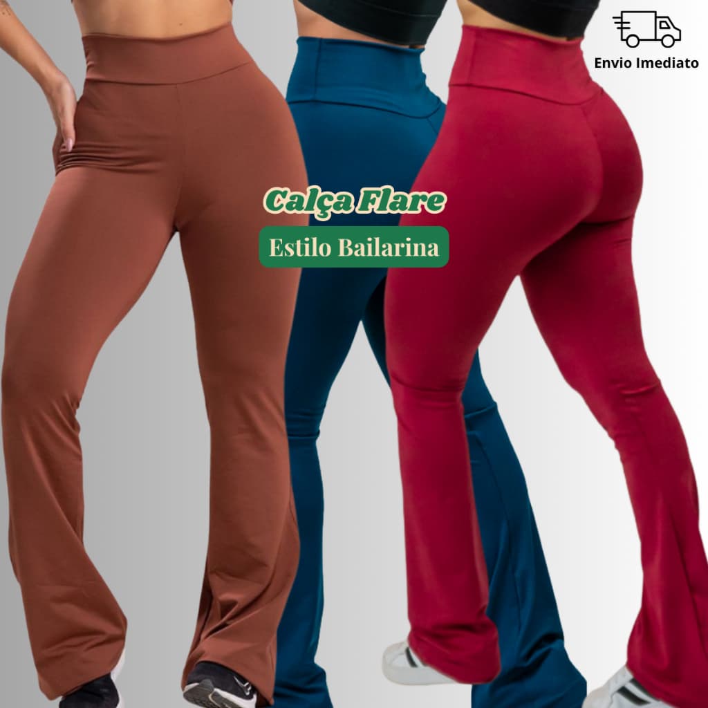 Calça Legging Flare Leg Boca De Sino Bailarina Suplex Grossa Zero Transparência Casual e Academia