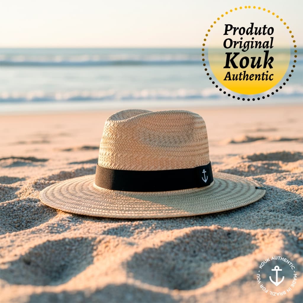 Chapéu de Sol Panamá Praiano Unissex Moda Verão Palha Natural Com Faixa Preta Praia Rústico Piscina