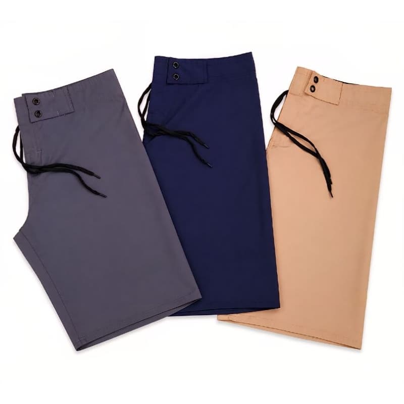 Kit 3 Bermudas Surf Masculina Lisa Elastano com Poliéster Bolso Traseiro com Zíper Secagem Rápida