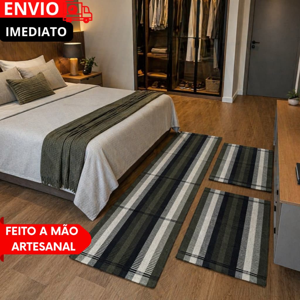 Kit 1/2/3 Tapete Cozinha 3 Peças Algodão Artesanal feito a mão fácil lavagem Conforto e Estabilidade