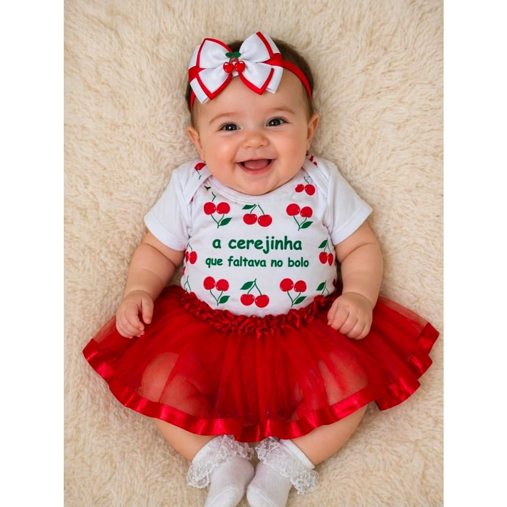 Body Temático Bebe Cereja Cerejinha Mesversario Bory Bori Bory Bodi Fantasia Bebe Menina Frutas