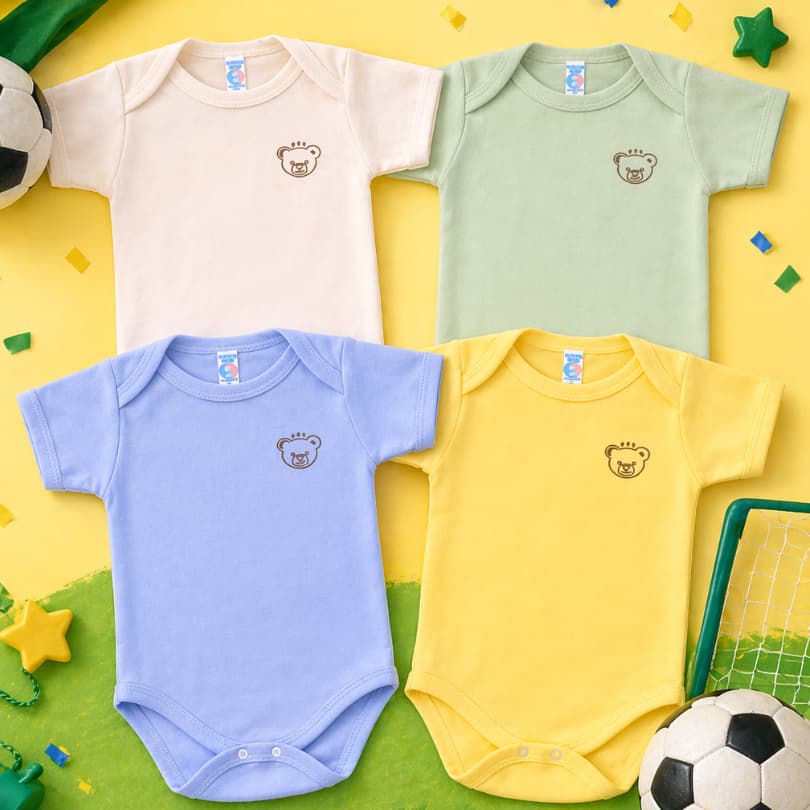 Kit Body Bebê Brasil Seleção Temático Unissex Manga Curta Time Futebol 100% Algodão Suedine Mêsversário