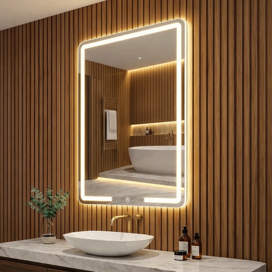 Espelho com LED 60x80 Retangular Bivolt 3 Cores Luz Quente Fria e Neutra