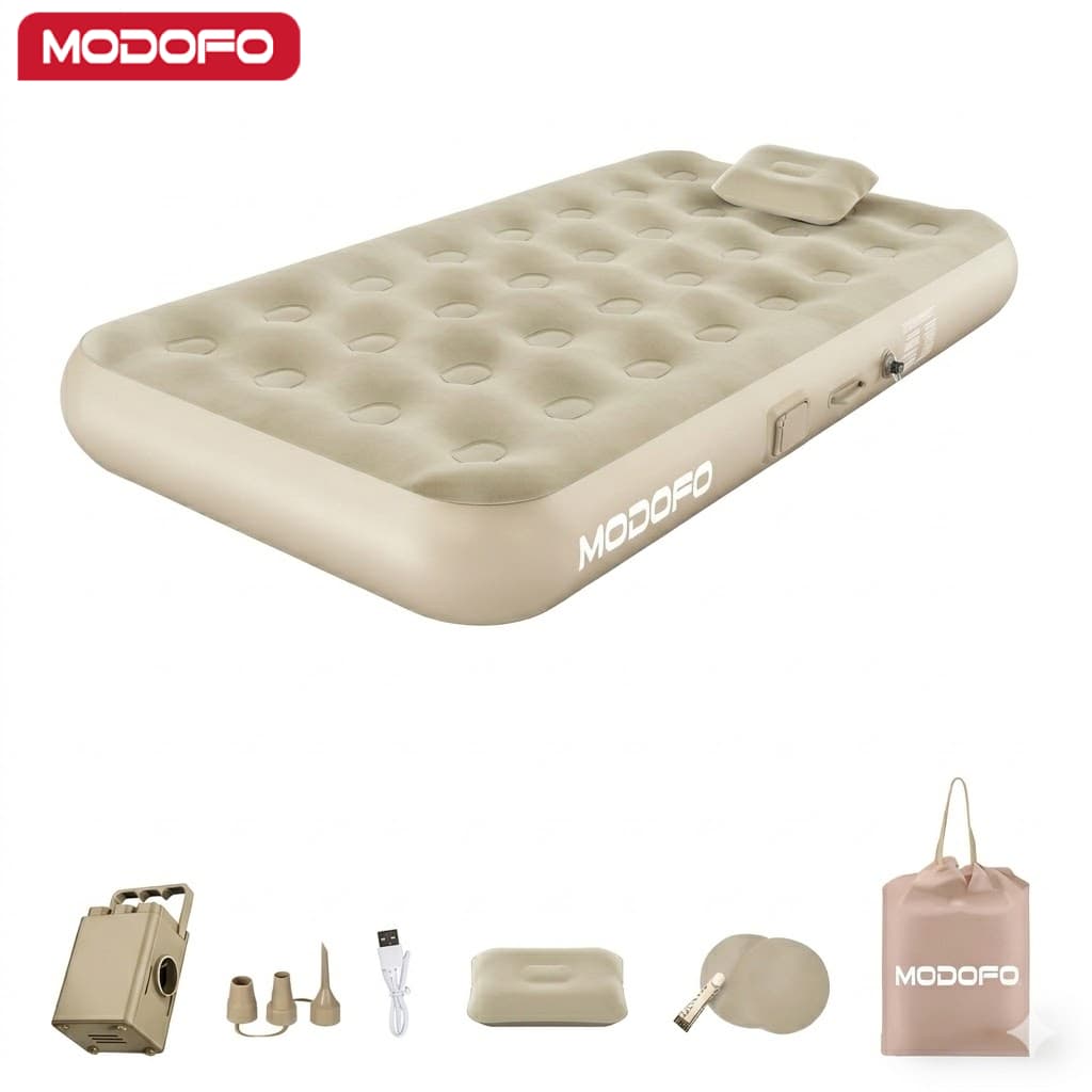 MODOFO Colchão Inflável Solteiro 195x100x25cm Bege para Camping Portátil com Bomba