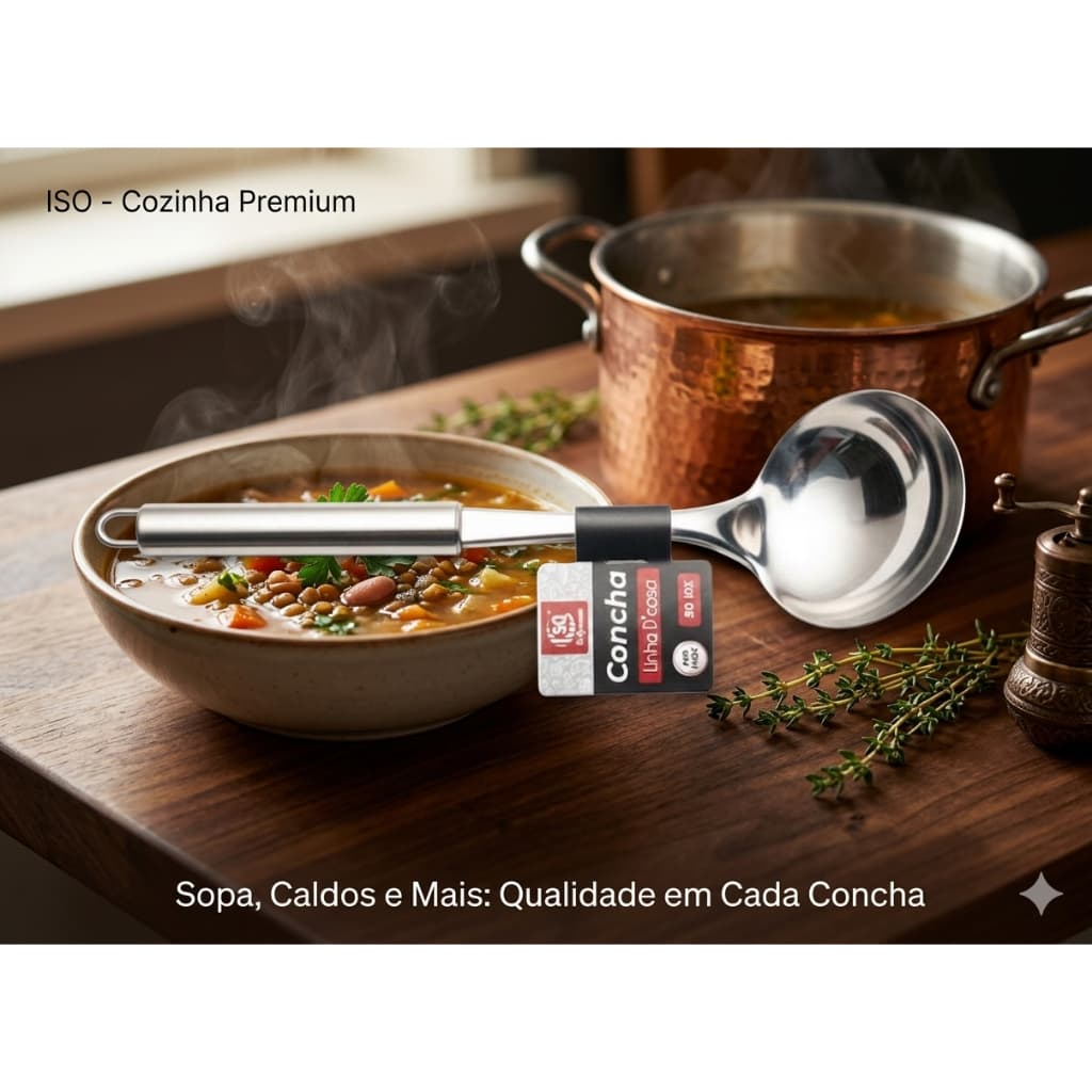CONCHA DE INOX 50ML - ALÇA PENDURÁVEL, COM CABO OCO DE ISOLAMENTO TERMICO - 27CM X 7,5CM - SQ