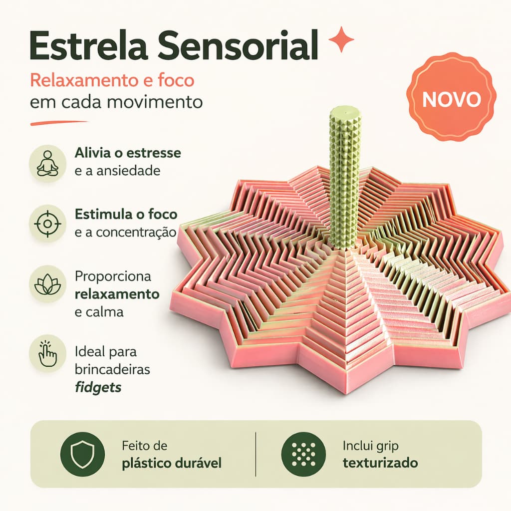 Estrela 3D Expansível Antiestresse Fidget Toy Sensorial Rotativo Relaxante Recurso Terapêutico Som Regulador | Autismo