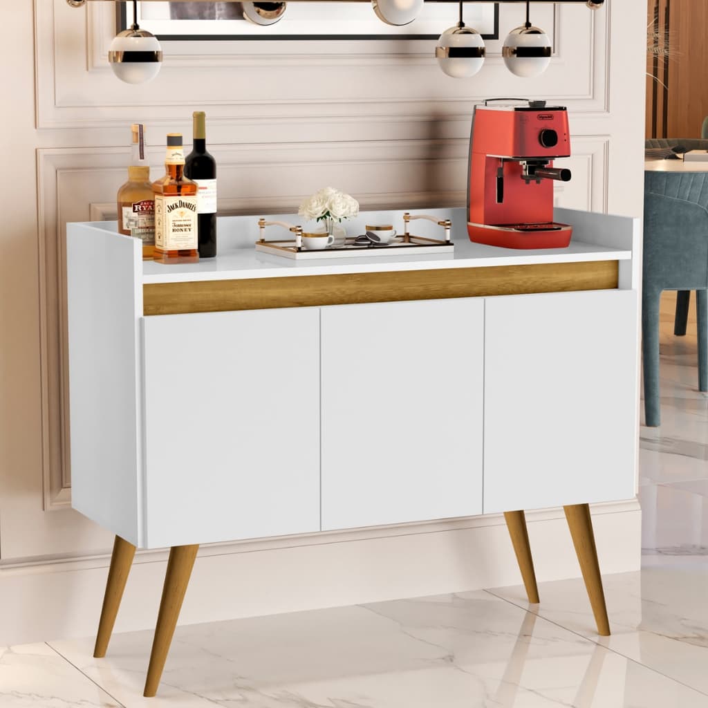 Aparador Buffet Estilo Retrô Cantinho Do Café Pés Em Madeira Maciça Luxo 3 Portas Prateleira AC