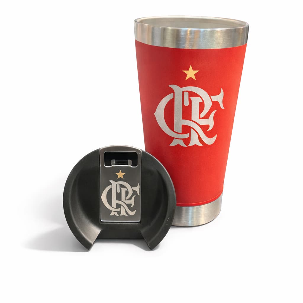 Copo Térmico Inox 473ml Tampa e Abridor  Mantém Bebida Gelada / Quente Personalizado Time Marca Logo