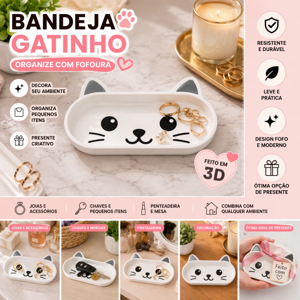 🐱 Suporte Porta Óculos Gatinho Decorativo | Organizador de Mesa, Quarto, Escritório e Home Office