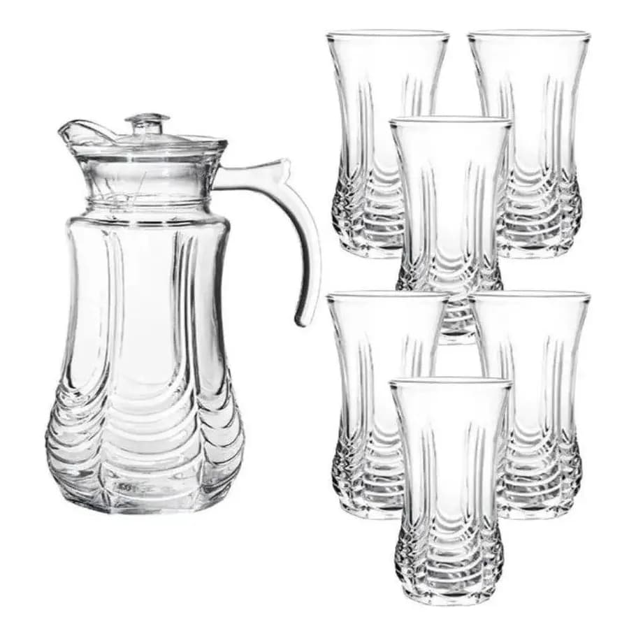 Jarra De Vidro Com 6 Copos Tampa Água Suco 1800ml Branco