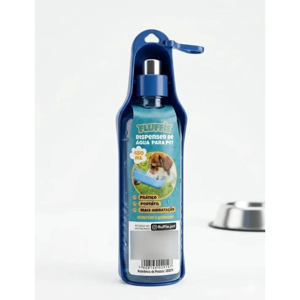 Bebedouro Portátil Pet Fluffie 450ml Garrafa Passeio Cão Gato Filtro Água Viagem Kit Higiene Pet....