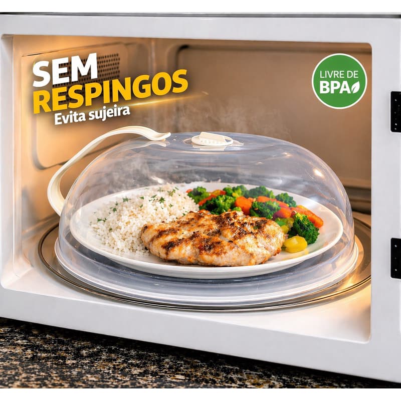 Tampa de Microondas Transparente Anti Respingo Evita Sujeira com Válvula e Alça