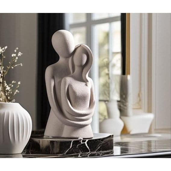 Escultura Casal Moderno Abraçado Estátua Romântica Abstrato Branco Decoração 3D