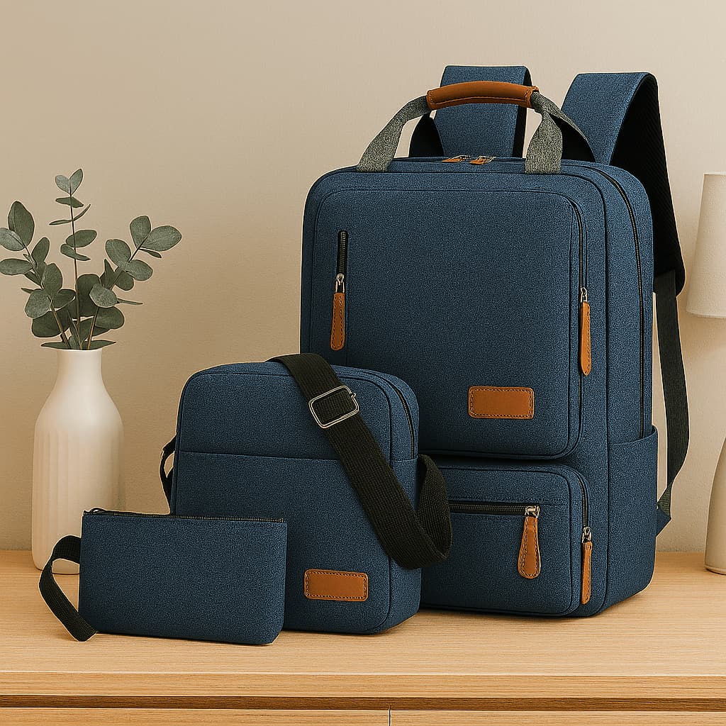 Kit Mochila Masculina Feminina Com  Estojo E Mini Bolsa Transversal  Casual Escolar Trabalho Dia Dia