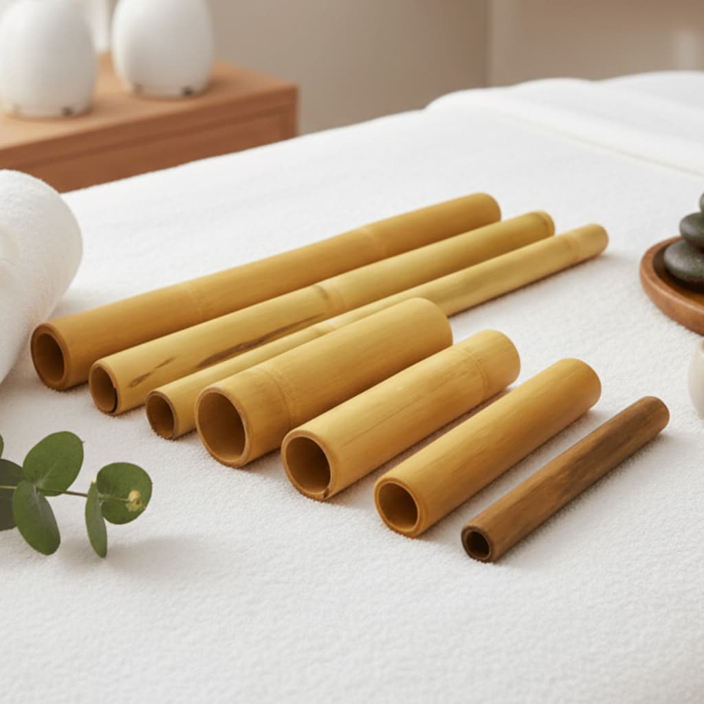 Kit Bambu 7 Peças para Massagem Modeladora Corpo e Face Redutor Medidas Profissional Lixado Premium