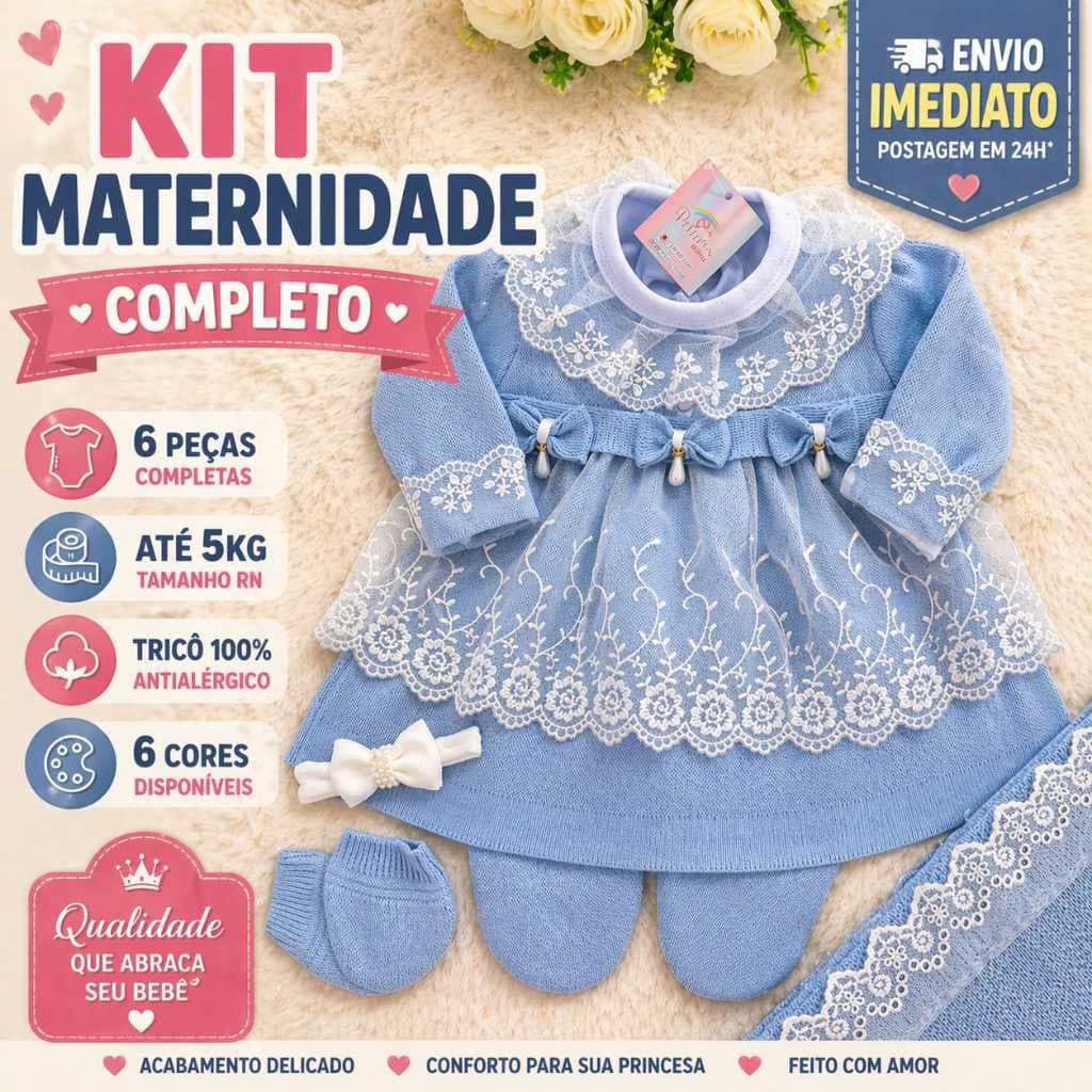 Kit Saída de Maternidade Completo  MeninaTricô 6 Peças Antialérgico Até 5 KG Envio Imediato