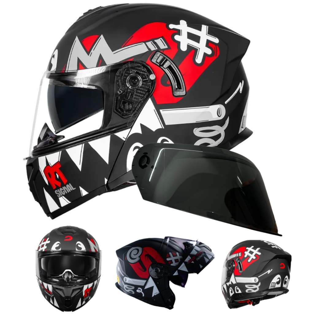 CAPACETE RACE TECH SIGNAL ARTICULADO STUFF VERMELHO ROBOCOP ÓCULOS INTERNO + VISEIRA COLORIDA E CRISTAL