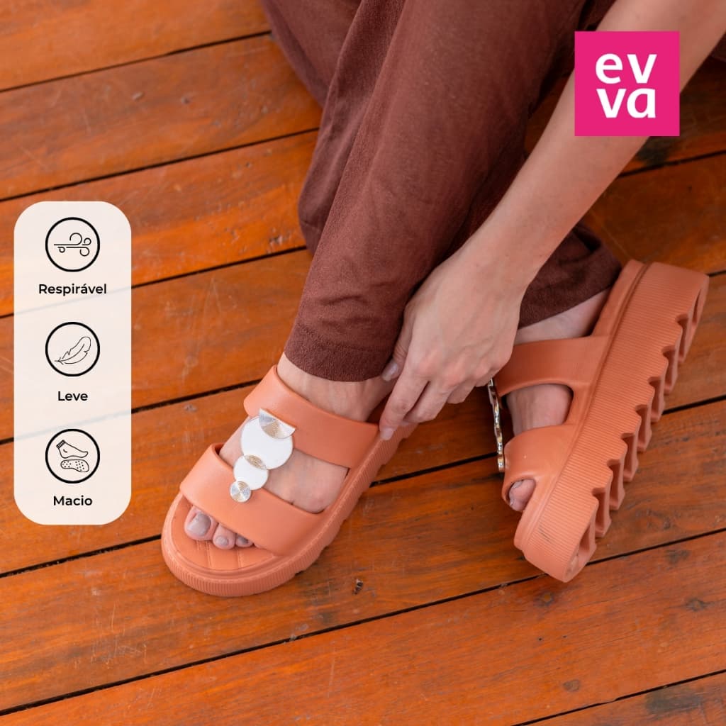 Chinelo Nuvem Evva Slide Plataforma Feminino EVA Antiderrapante Leveza e Estilo Preto Plataforma
