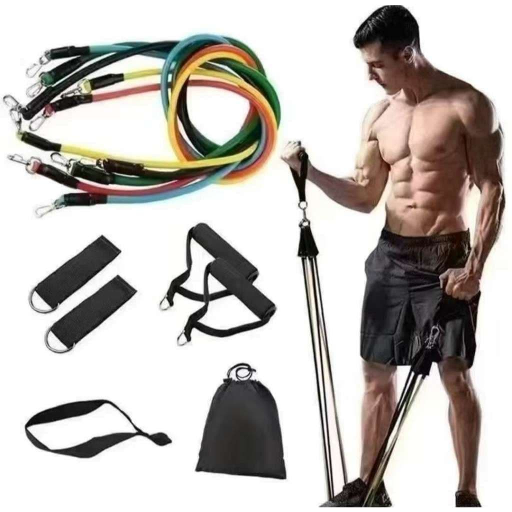 Kit 11 Peça Elástico de Resistência Musculação Crossfit Academia em Casa Treino Completo Pilates Yoga