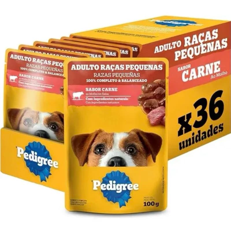 Kit 36 Sachês Pedigree Cães Adultos Raças Pequenas Alimento Úmido Sachê para Cachorro Carne 100g