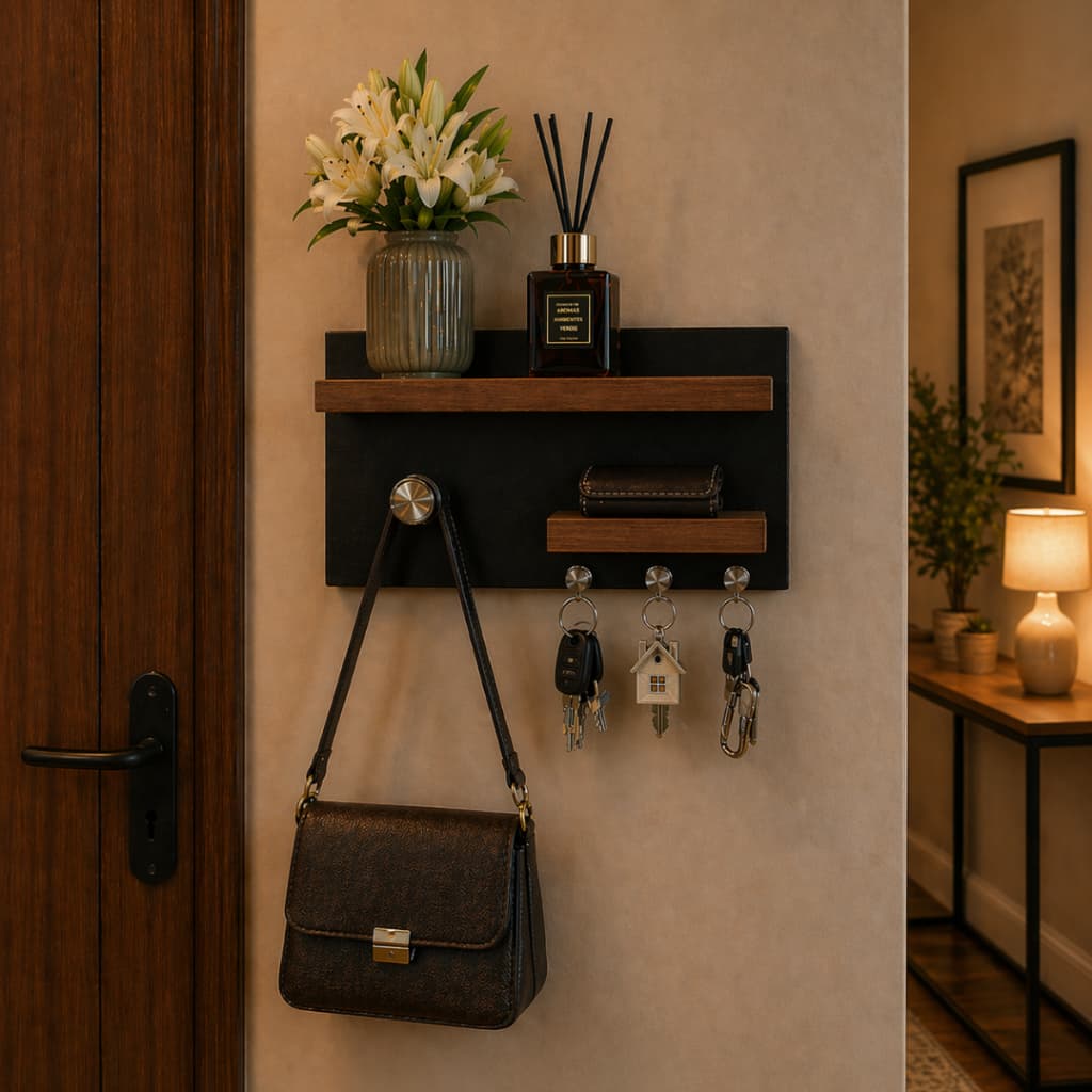 Porta Chaves com Suporte para bolsa e Prateleira 100% MDF – Ideal para Hall de Entrada