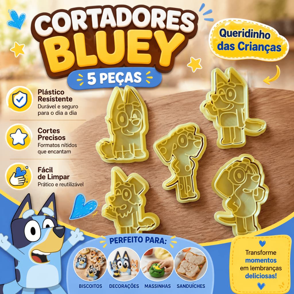 Kit Cortador de Biscoito Bluey – 5 Peças | Diversão Garantida para as Crianças!