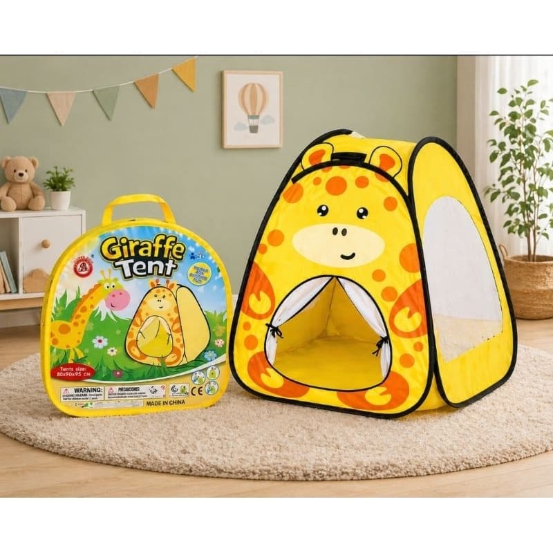 Tenda Barraca Infantil Cabana Grande Dobrável Girafa e Coelho Safari com Bolsa Brinquedo