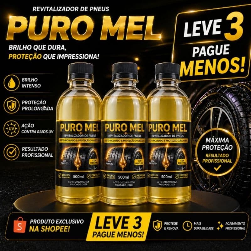 kit 3 Pretinho Automotivo Puro Mel Limpa Pneu 500 ml