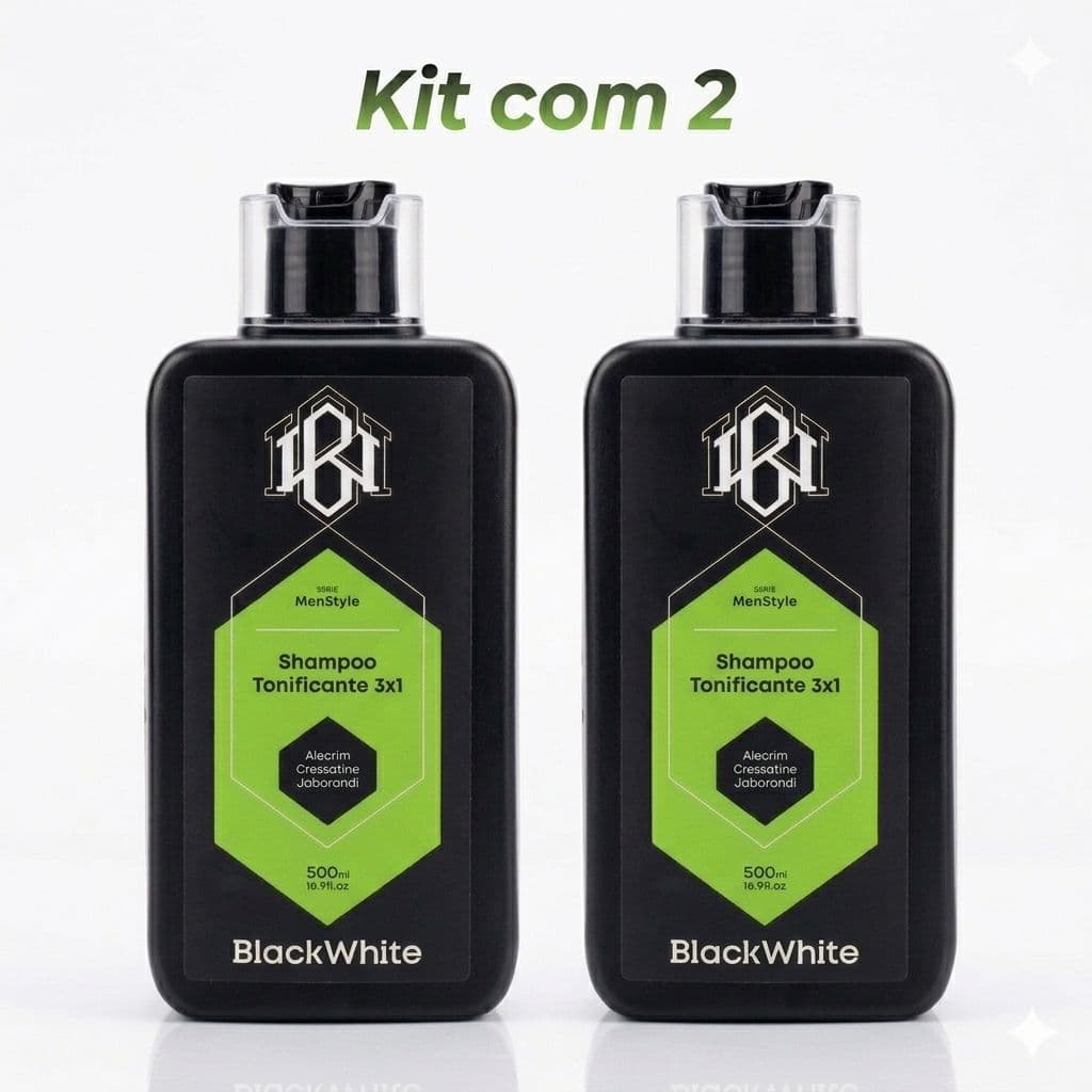 Black White Shampoo Capilar Tonificante 3x1 Hidrata e Fortalece os Fios contra Queda - 500ml