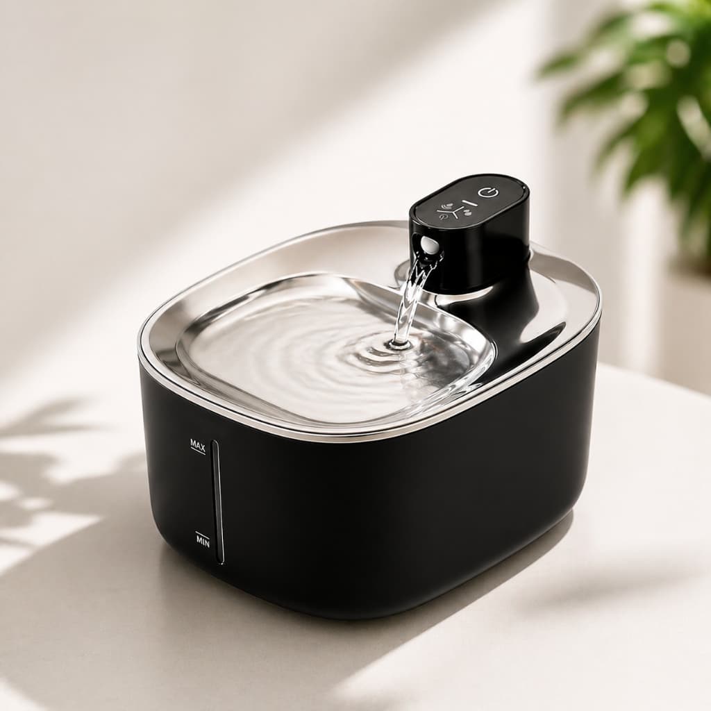 Bebedouro Pet Wireless Inox Flow Luxo | Fonte Sem Fio Silenciosa com Filtro e Aço Inox