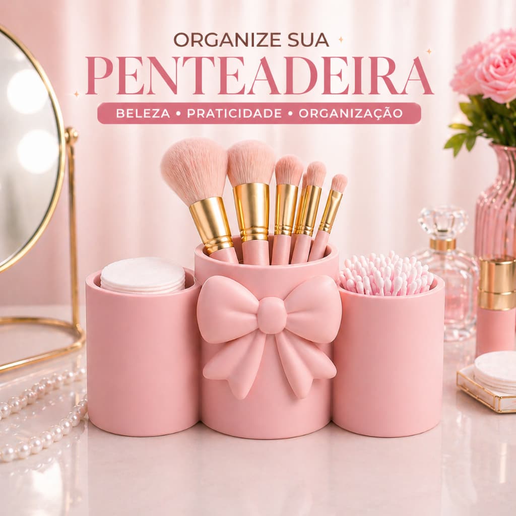 Porta Pincéis Maquiagem Laço Decorativo Organizador Feminino