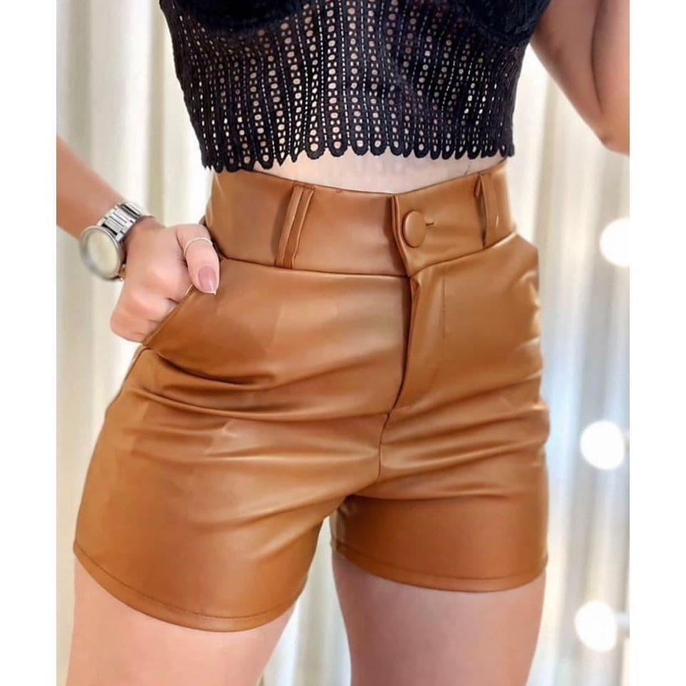 SHORT FEMININO COURINO - BOTÃO FORRADO QUALIDADE PREMIUM MODA OUTONO INVERNO