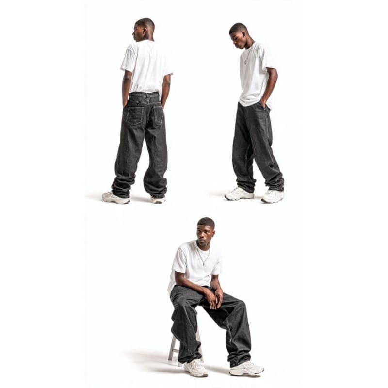 Calça Jeans Masculina Baggy Wide Leg Cintura Alta Streetwear