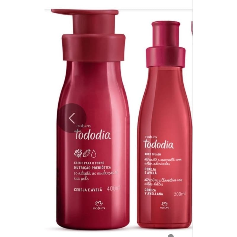 kit Tododia Cereja e Avelã com 2 itens: 1 Hidratante 400ml e 1 Boddy Splash 200ml Natura