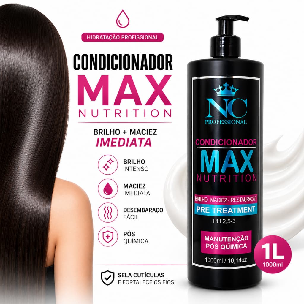 Condicionador Para Cabelo Seco Danificado 1L Hidratação Anti Frizz Brilho Maciez Pós Química