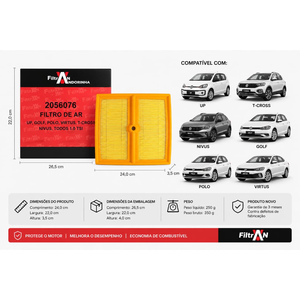 Filtro Ar Motor Vw Up Golf Polo Virtus 1.0 Tsi Filtran