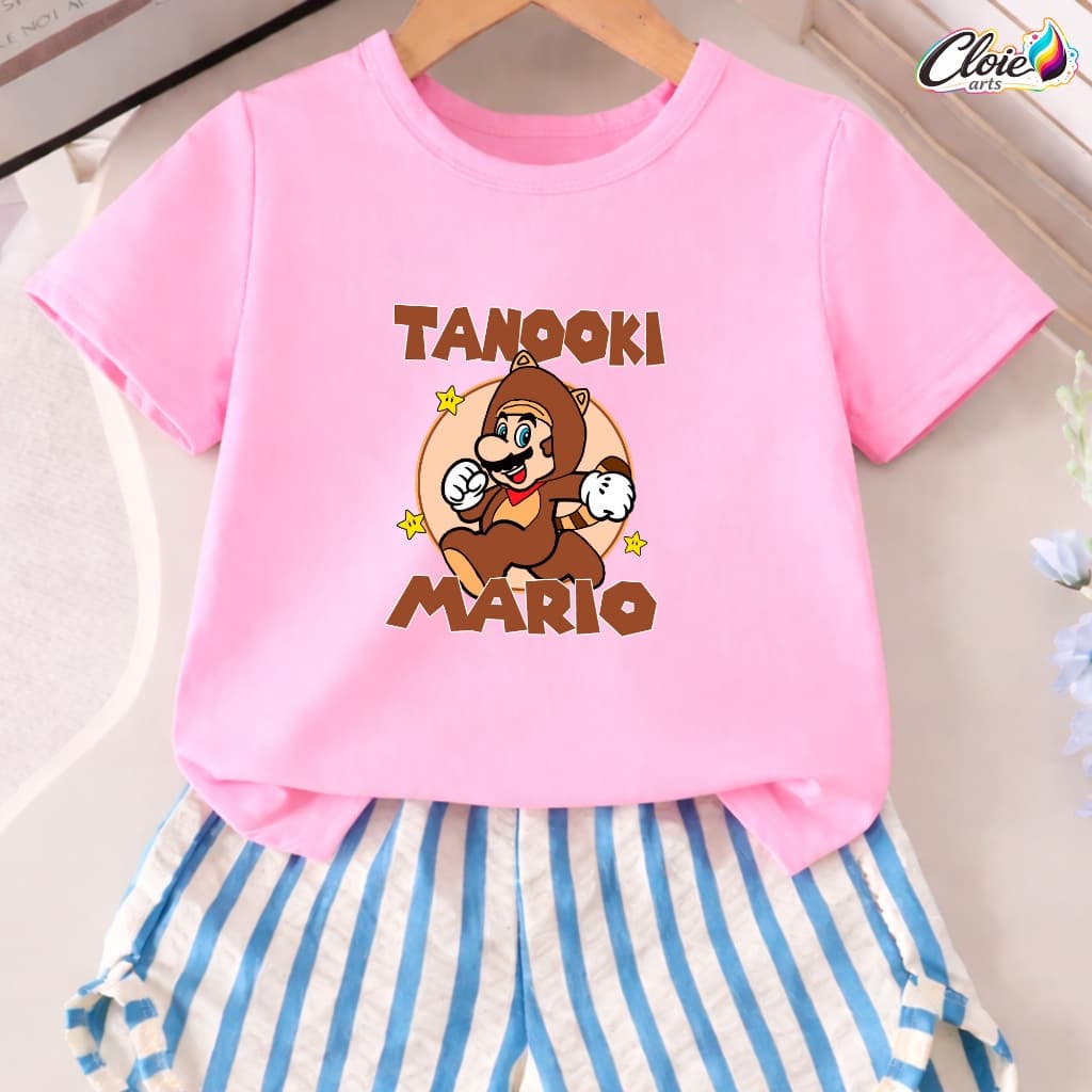 Camiseta Infantil 100% Algodão Mario Tanooki  Folhas Voador Cauda Magica Floresta Encantada Divertido Gamer Pequeno Kids