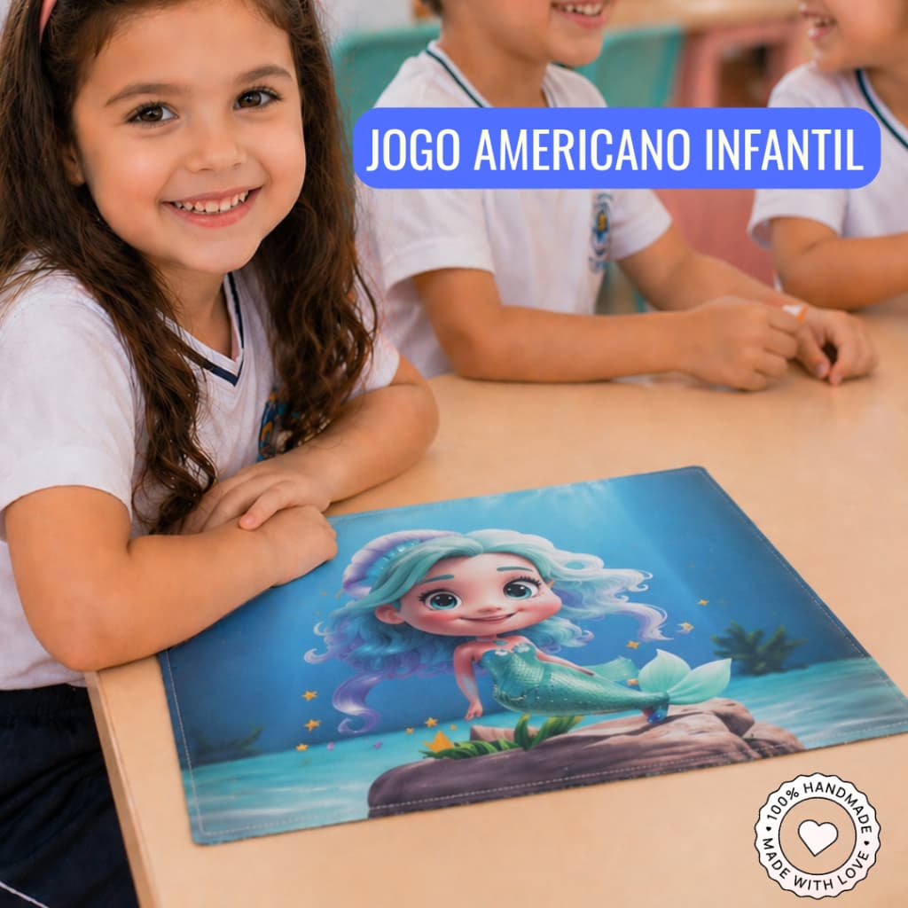 Jogo Americano Infantil Sereia | Lugar Americano Menina - Sereia fundo do Mar | toalhinha lancheira | Escola menina