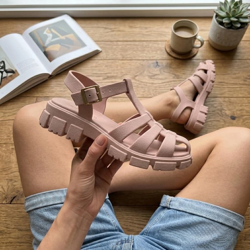 Sandália Aranha Feminina Plataforma Tratorada Chunky Conforto Estilo Tendência Retrô 90s