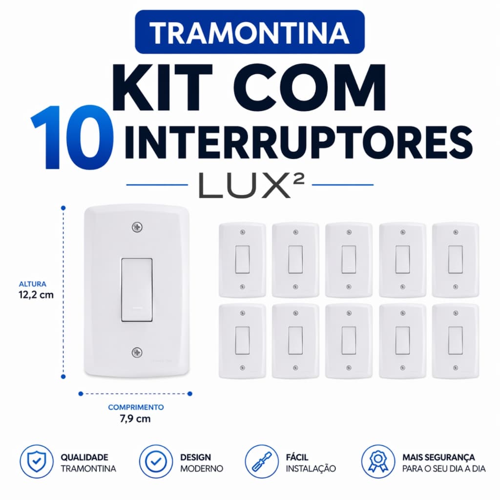 Kit Interruptor Tramontina Lux2 Branco 4x2 Original Interruptor de Parede Residencial Premium
