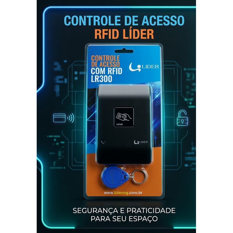 Controle de Acesso RFID Líder LR300 + 4 Tags| Abre Fechadura 12V | Até 300 Tags | Bivolt |