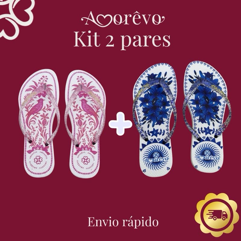 Kit 2 Pares Chinelo Feminino estampado Amorêvo - Leve Mais Por Menos Macio Confortável