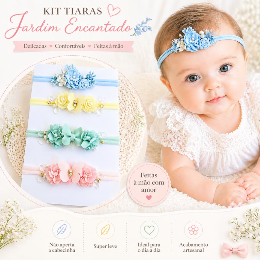 Kit Tiara Bebê Recém-Nascido ou Tiaras individual em Tecido Newborn de Meia flores Bebê Faixinha Rn
