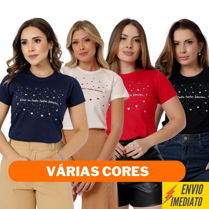 BLUSA FEMININA CAMISETA MODA CRISTÃ CASUAL DEUS EU TENHO TANTAS BENÇÃOS BLUSA 100% ALGODÃO LEVE