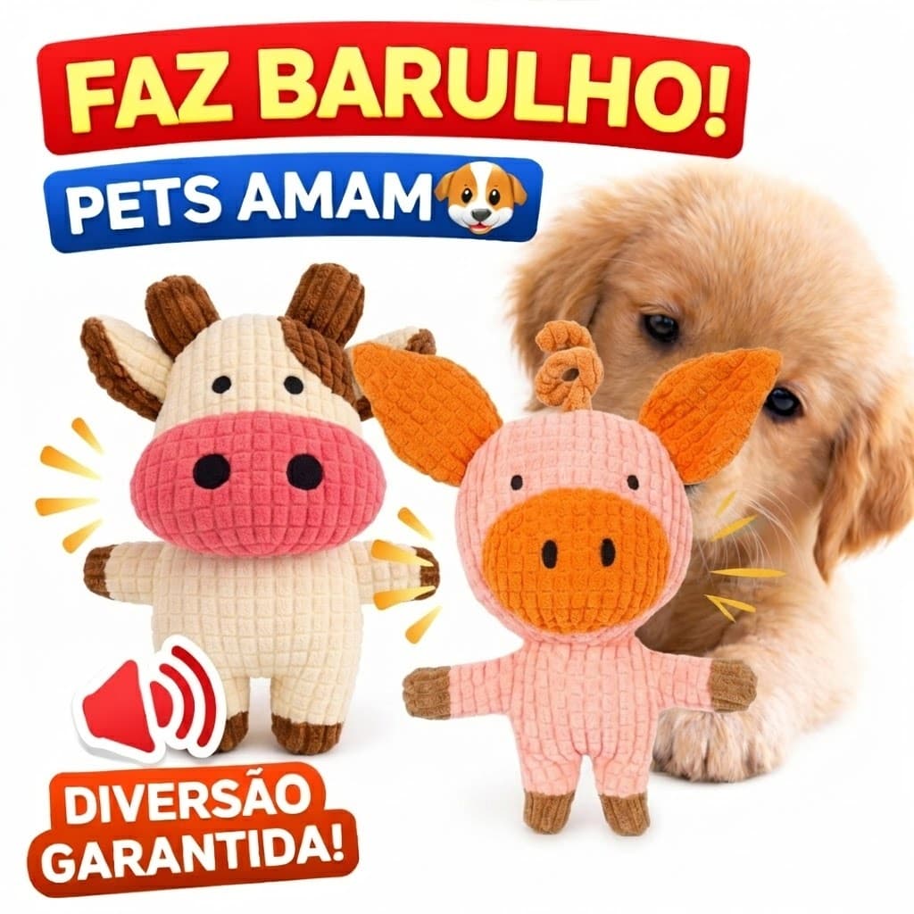 Mordedor Pet Pelúcia Vaquinha, Porquinho Burrinho Antiestress Emite Som Escolha o seu.ENVIO IMEDIATO