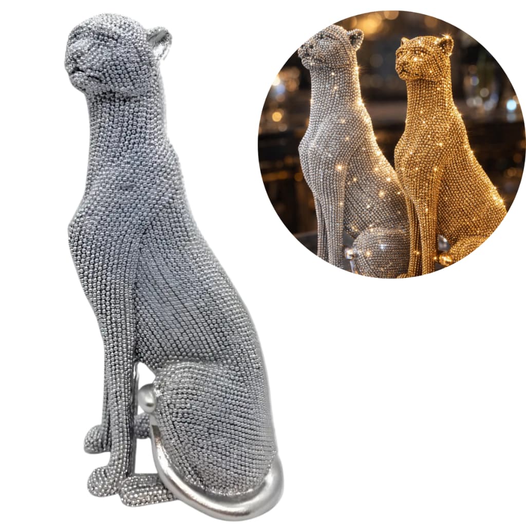 Decoração de Mesa Estatua Enfeite Leopardo com Brilho de Resina